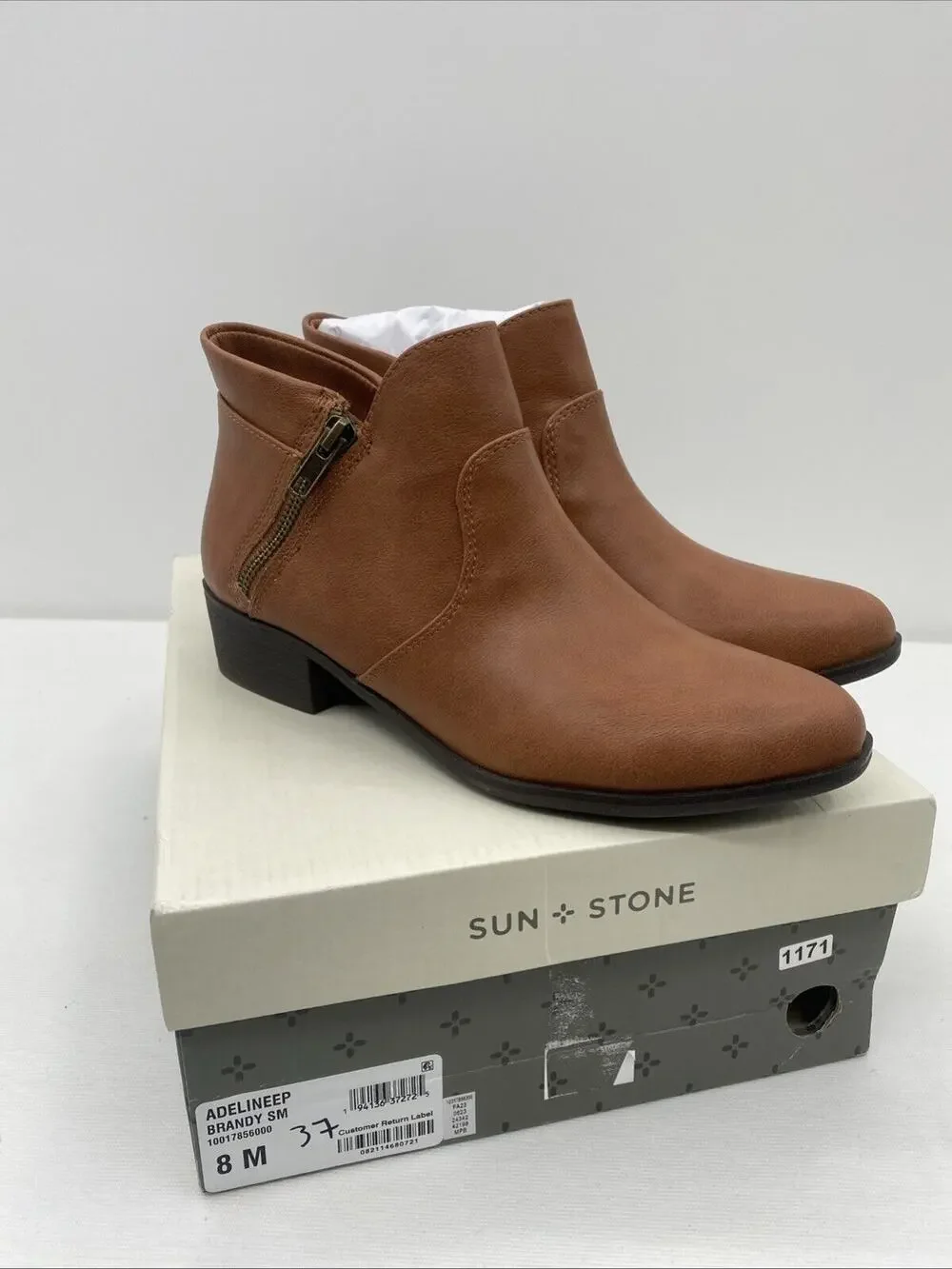 Sun + Stone Womens Adeline Block Heel Brandy Toe Bootie Ankle Boots Size 8